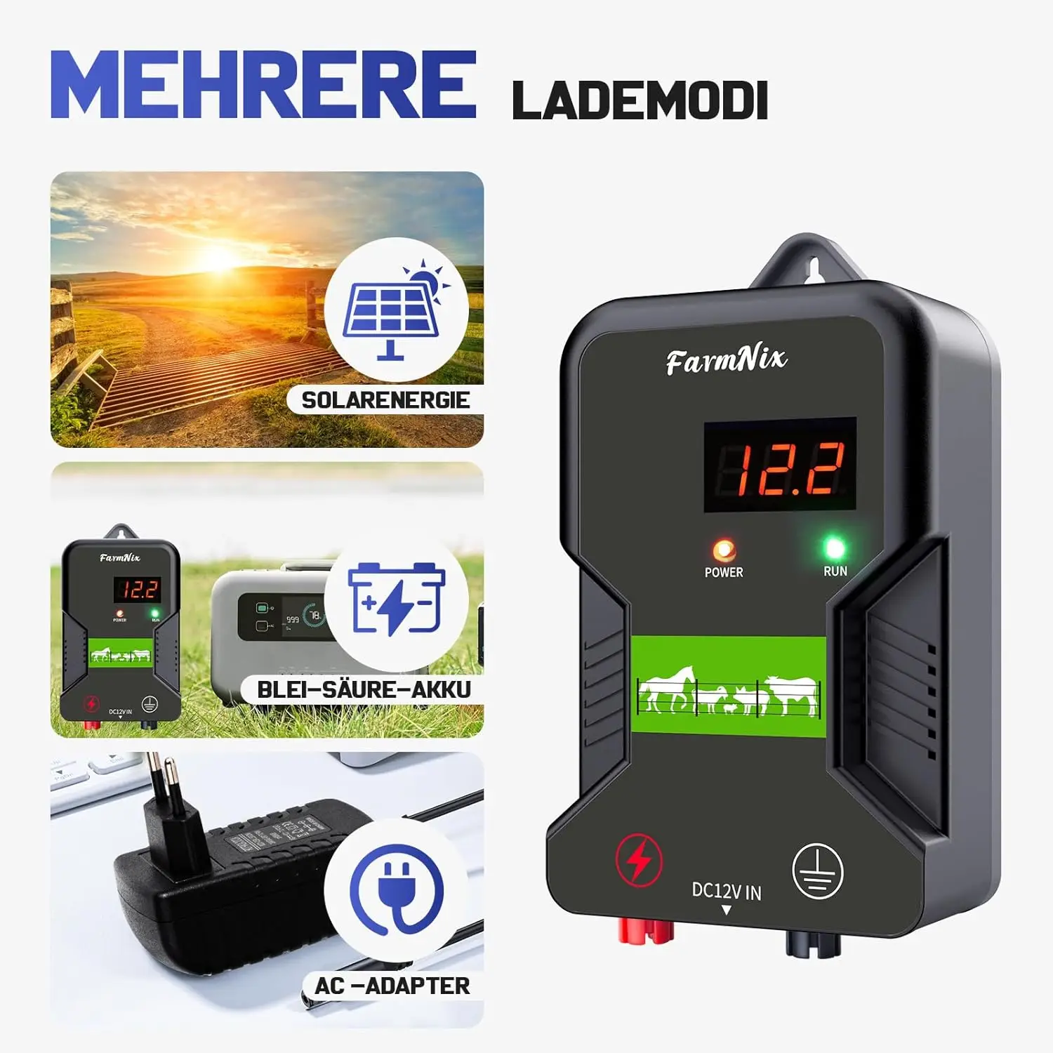 Electric Fence Charger 2 Joules/12kV Electric Fence for Livestock Electric Fence for 9.32 Mile/15KM Electric Fence Power Supply