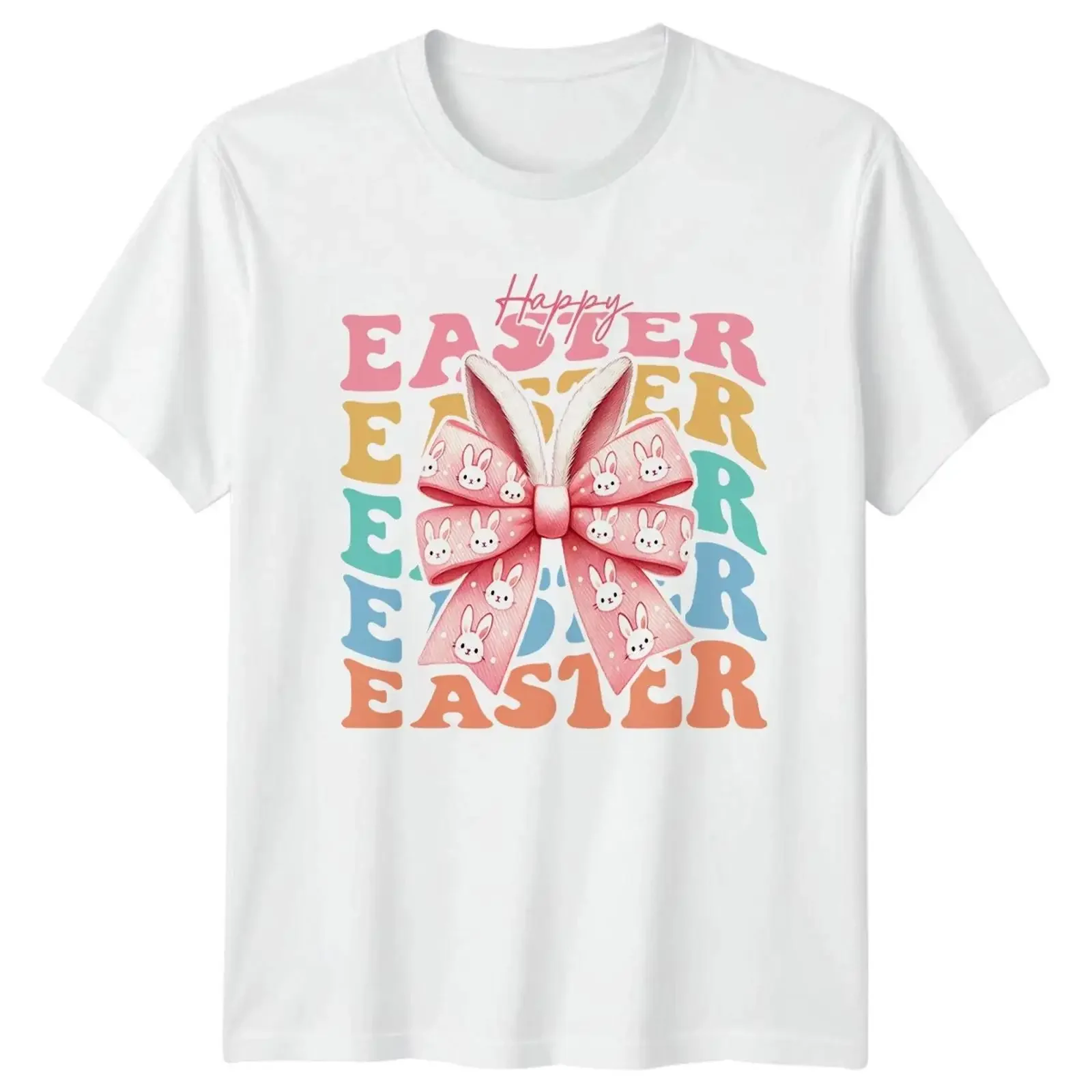Frohe Ostern Hasenohren Schleife Damen T Shirt Pastell Frühling Urlaub vintage Washed Slightly fashion Breathable Casual