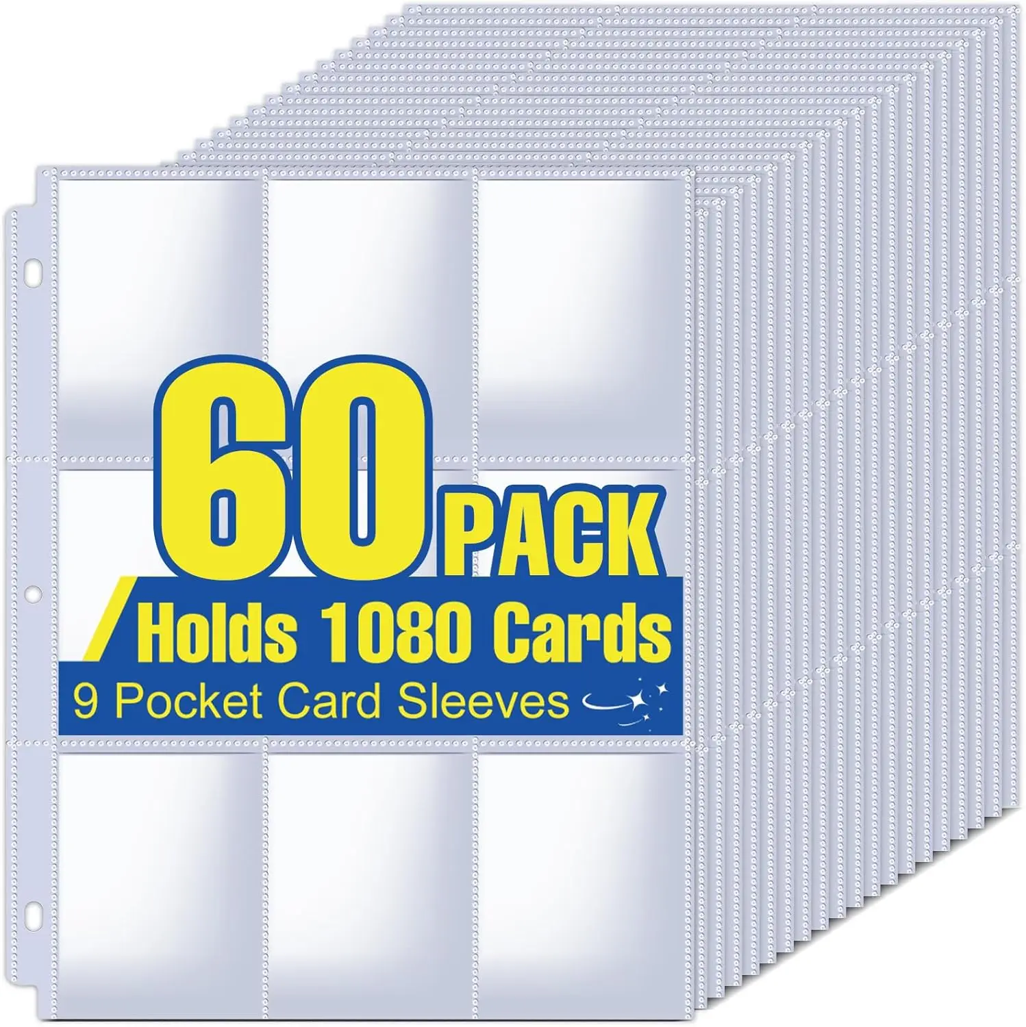 

1080 Pockets Card Sleeves Binder Sheets, 9 Pocket Card Protectors for 3 Ring Binder, Trading Cards Fit Baseball Football Game