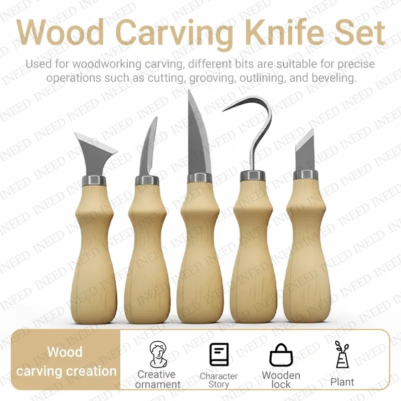 5 pcs of wood carving tools chisels, woodworking knives, manual tool set, stainless steel woodworking carving knives DIY carving - view 6