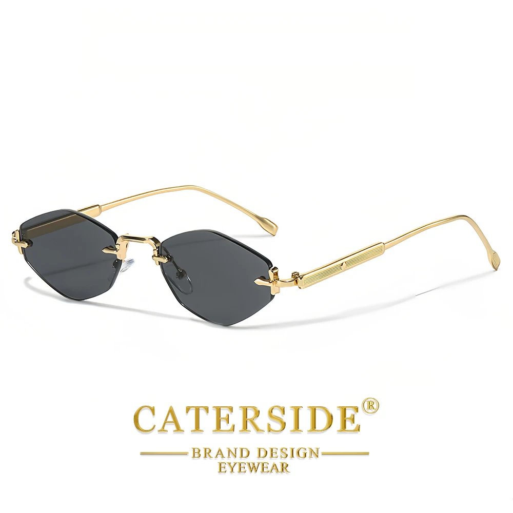CATERSIDE Herren-Sonnenbrille ohne Rahmen, hochwertiger Polygon-Metallrahmen, Y2K-Sonnenbrille, Damen-Party-Outdoor-Brille, UV400 – Detail 9