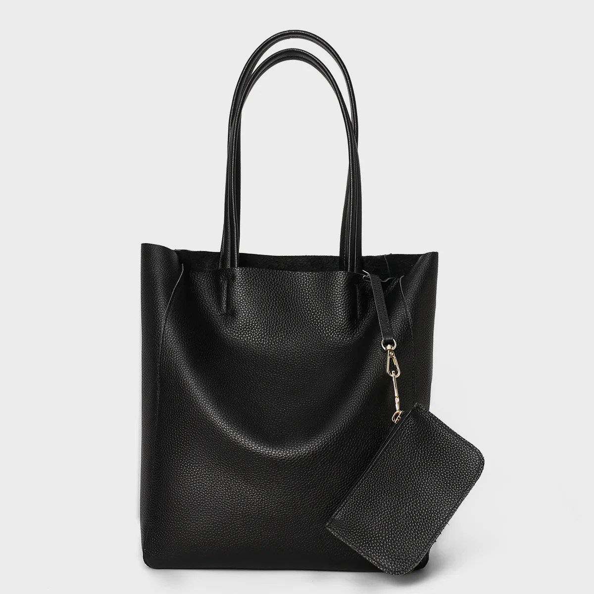 

Women's Top-grain Genuine Leather Tote Bag with Detachable Liner Large Capacity Shoulder Bag Ladies Classic Black Color Handbag