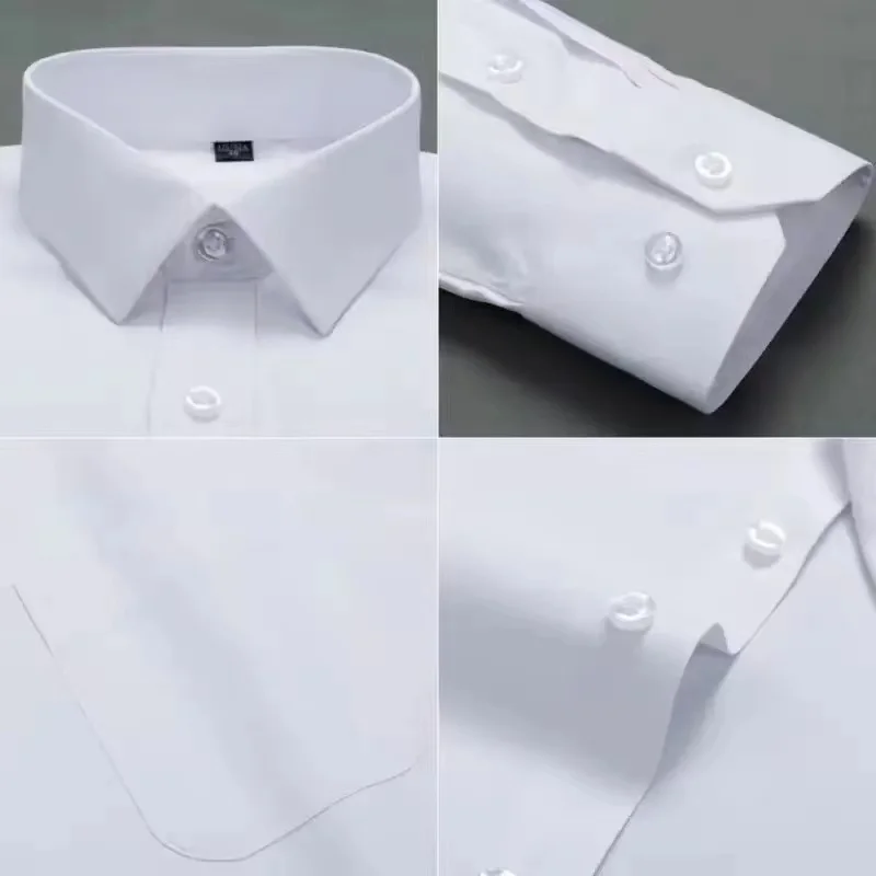 قميص رجالي مقاس كبير 7XL 6XL مع جيب قمصان بيضاء بلون سادة وأكمام طويلة ملابس رسمية للمكتب بلوزة ربيع الأعمال