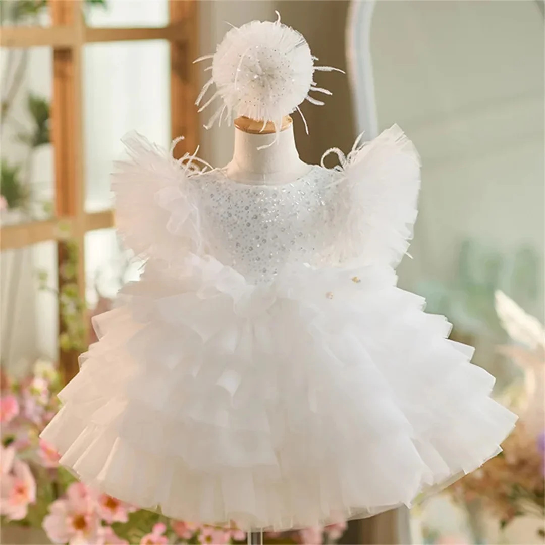 Light luxury gorgeous girl dress cute girl super glitter pinkyard skirt Little flying sleeve baby baby birthday party