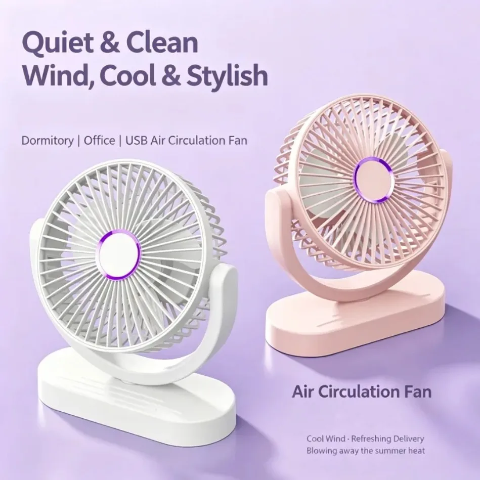 Portable Desk Fan 3 Speed Natural Circulating Wind Ultra Quiet USB Rechargeable Multi-Angle Adjustable Compact for Office Home