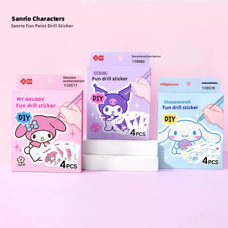 Sanrio Cinnamoroll Kuromi Cute Cartoon DIY Creative Fun Handmade Color Diamond Sticker Pack Children Gift