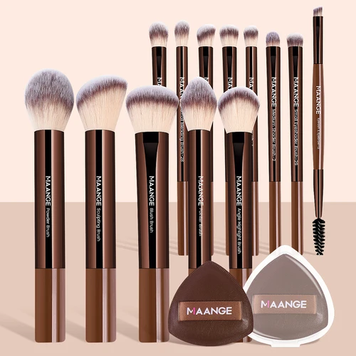 MAANGE-Juego de brochas de maquillaje, 13 Uds., polvo cosmético suave y esponjoso, sombra de ojos, Kabuki, mezcla de brochas de maquillaje con 2 uds. De soplos de cojín de aire