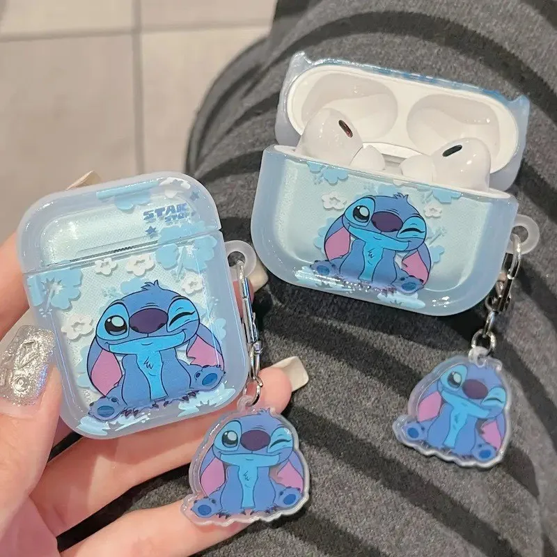 

Cute Cartoon Stitch Earphone Case for AirPods 4 1 2 3 Pro Pro2 Wireless Bluetooth Headset Soft TPU Protective Cover with Keyring