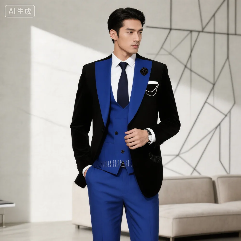 

Luxury 3-Piece Men's Tuxedo Suits Fashion One-Button Blazer Vest And Pants Set for Wedding Ceremony Male Fashion Tuxedo