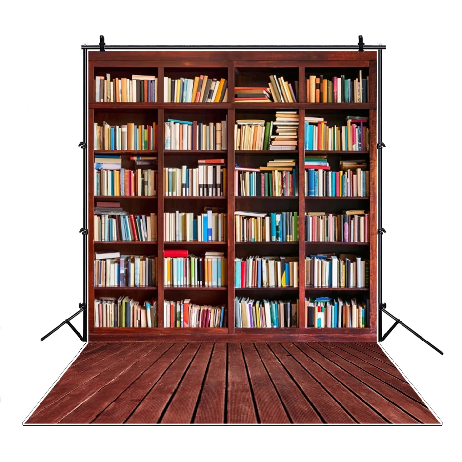 Vintage Wood Bookshelf Photography Background Library Bookcase Scene Children Back to School Party Decor Baby Portrait Backdrops