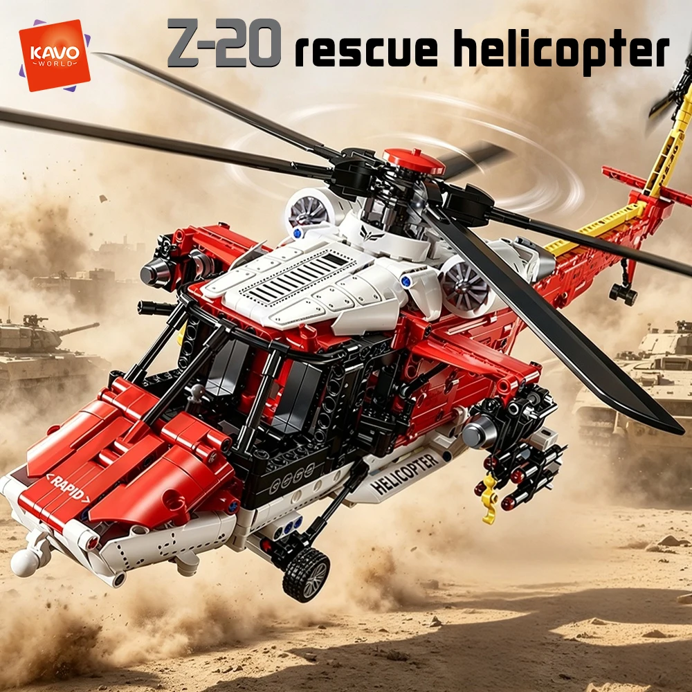 Kids Toys Helicopter - KAVOWORLD MOC 1528 Teile Z-20 Roter