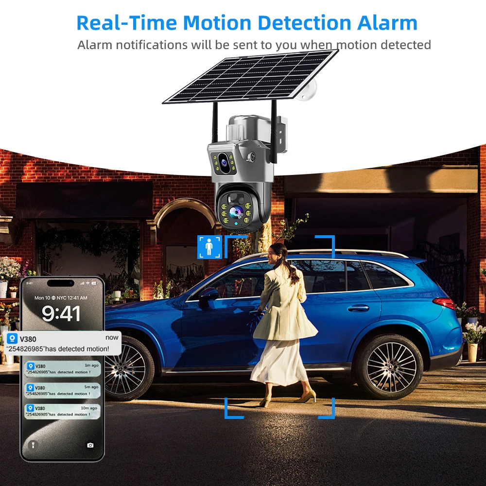 V380 Pro 4K 8MP 2 عدسة 4G WiFi كاميرا تعمل بالطاقة الشمسية في الهواء الطلق PIR للرؤية الليلية IP66 بطارية منخفضة الطاقة CCTV الأمن