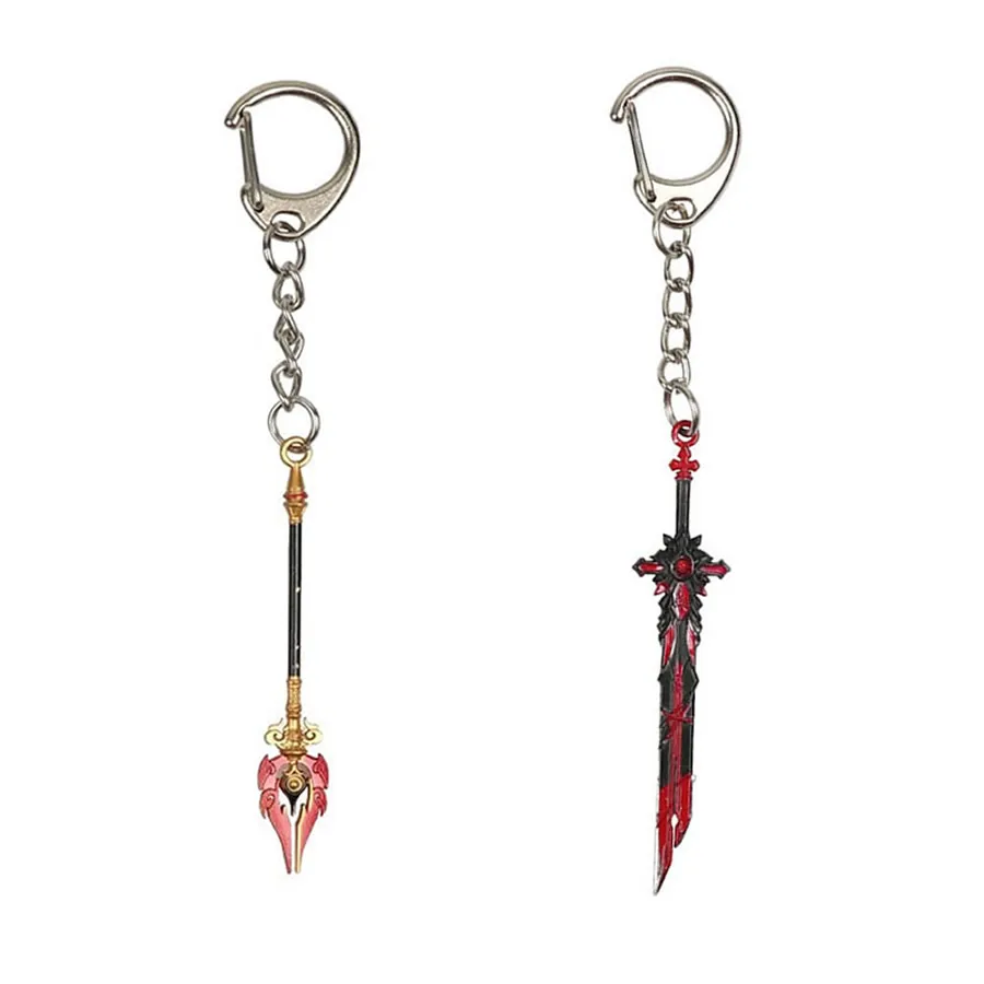 2pcs Staff of Homa Wand + Wolf's Gravestone Sword Keyring Metal Cosplay Accessories