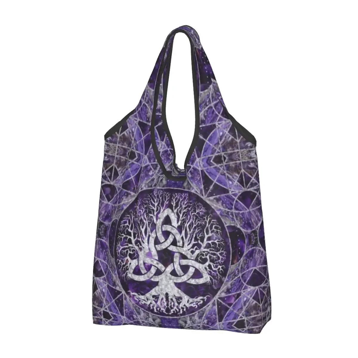 Reusable Tree Of Life With Triquetra Amethyst Shopping Bag Women Tote Bag Portable Vikings Groceries Shopper Bags