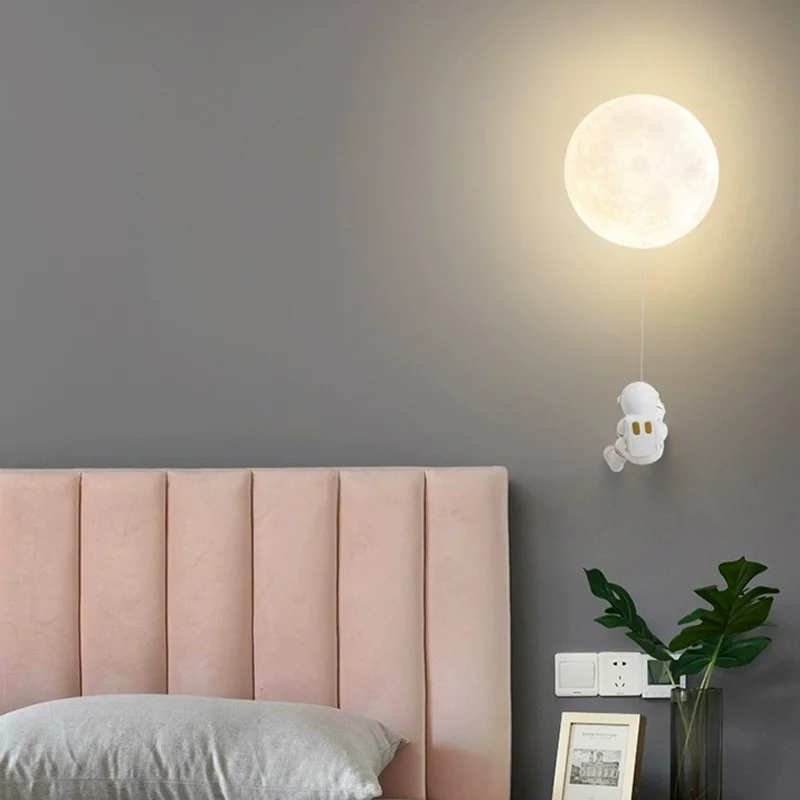 Astronauta LED Lua Lâmpada de parede, Fundo do quarto das crianças, Decoração de quarto, Luz de cabeceira, Criativo Kids Gift