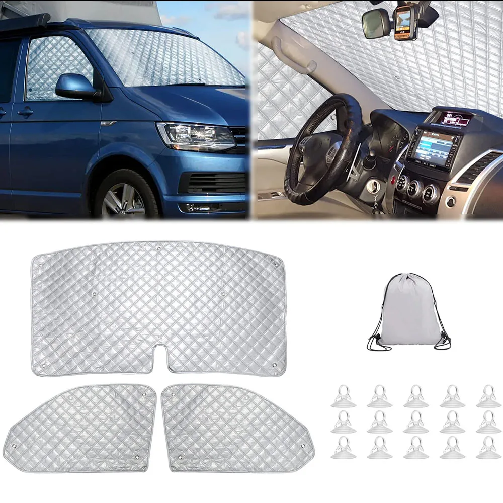 3PCS 자동차 차양 커버 앞 유리 차양 방수 보호대 VW T5 T6 자동차 외장 액세서리 앞 유리 커버