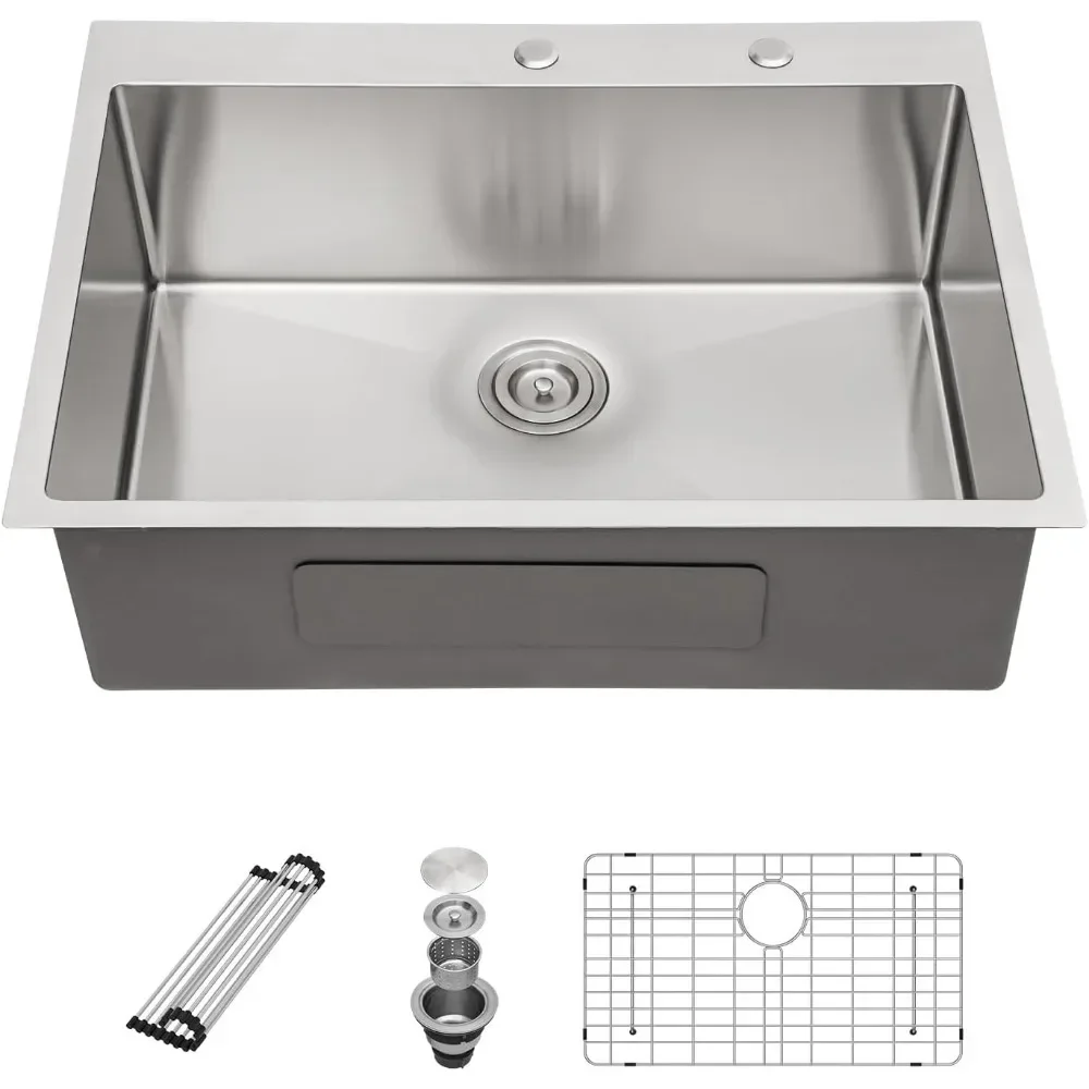 

30 X 22 Inch Kitchen Sink, Drop in Stainless Steel 16 Gauge Deep Single Bowl Topmount Sinks, Kitchen Sink