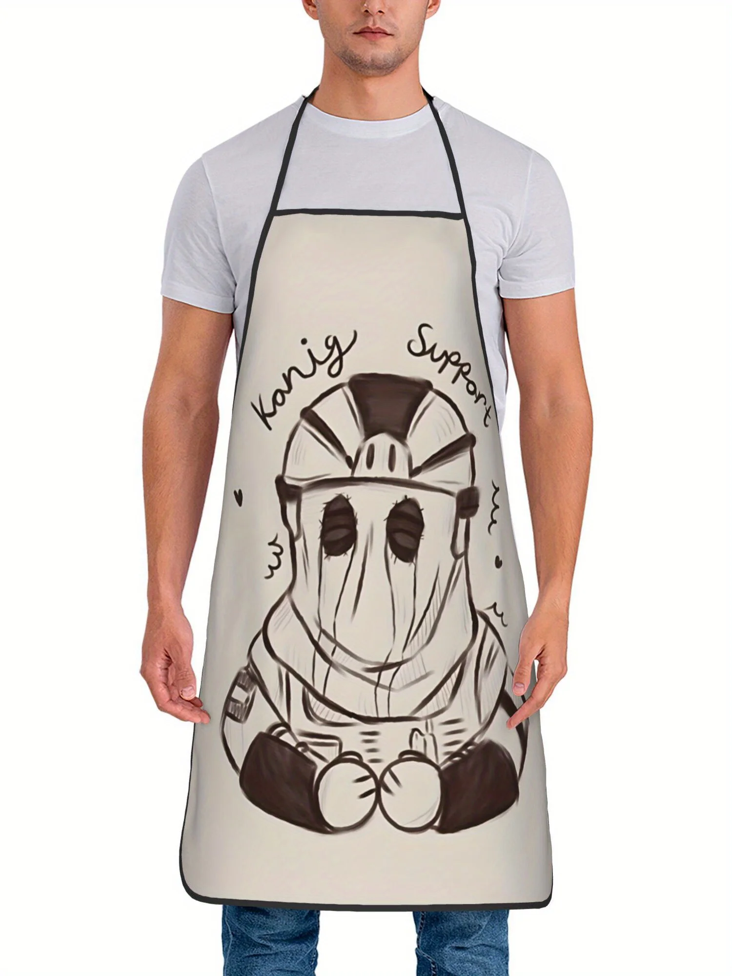 König Superhero Apron – Sketch-Style Masked Character, Beige Background, Polyester, Unisex, No Pocket