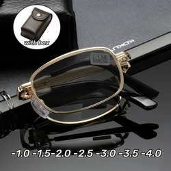 Men's Business Portable Myopia Eyeglasses Photochromic Folding Near Sight Glasses with Box Minus Diopter Photochromic Glasses