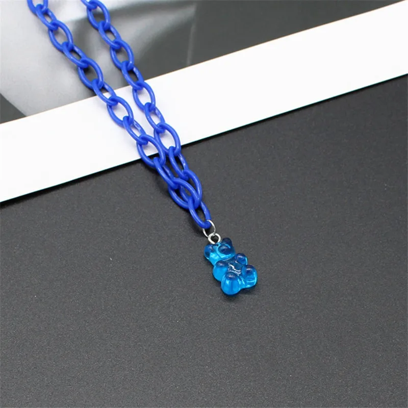 Wholesale Jewelry Candy Color Resin Gummy Bear Chain Necklaces  For Women Girl Daily Jewelry Party Gifts Acrylic Collare Pendant