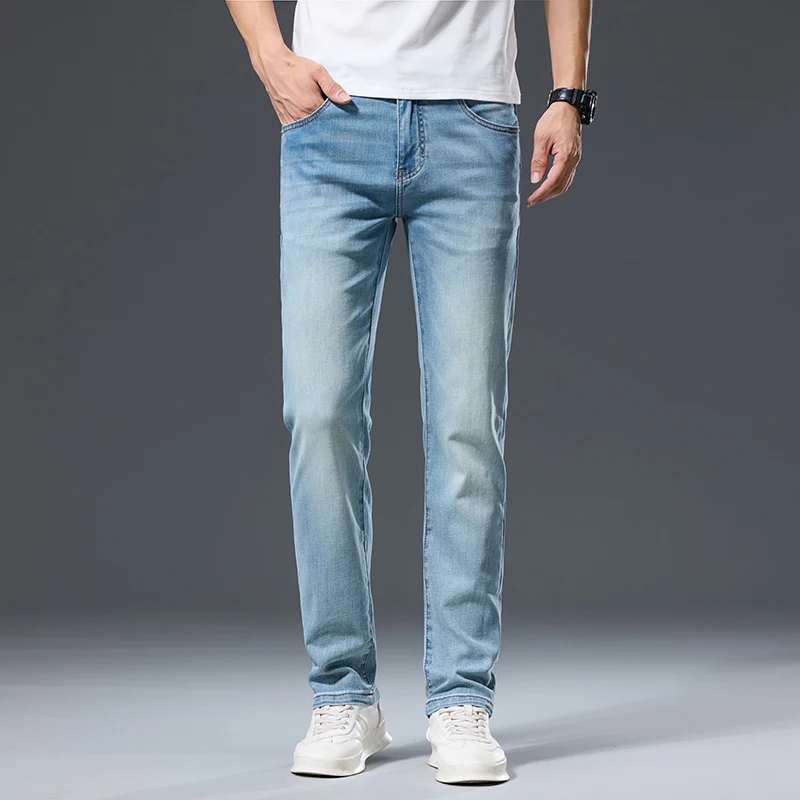 

European Cut Slim-Fit Stretch Business Chinos Denim Jeans for Men - 2025 Autumn Trendy Contemporary Straight Leg Trousers Pants