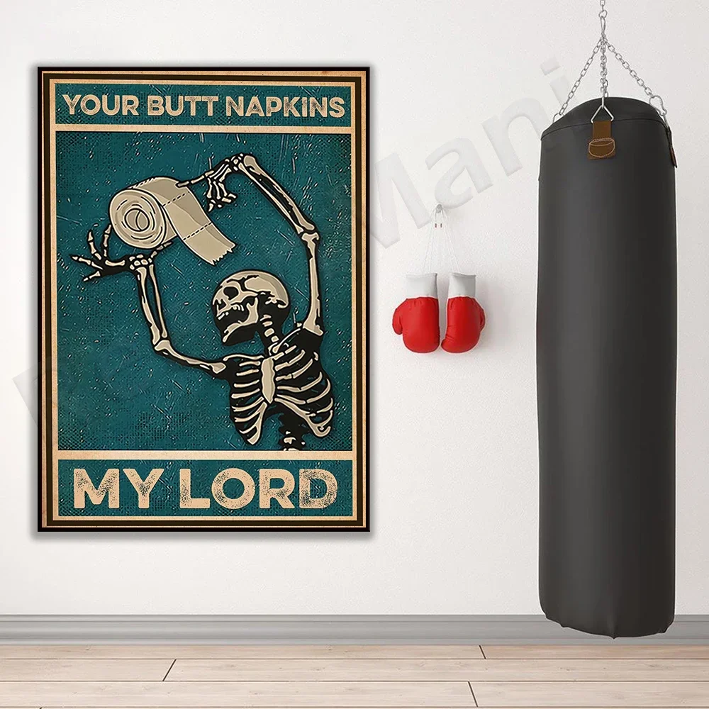 skull poster, your ass napkin my master poster, funny skull bathroom art, retro skull bathroom decor, funny skull gifts