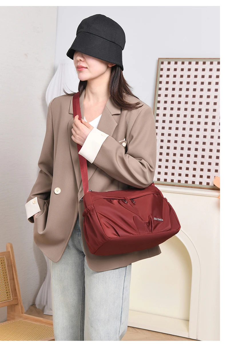 Damen-Umhängetasche aus wasserdichtem Nylon mit großem Fassungsvermögen und mehreren Taschen, Tragetasche mit abnehmbarem Riemen für Mütter, Einkaufen – Detail 4