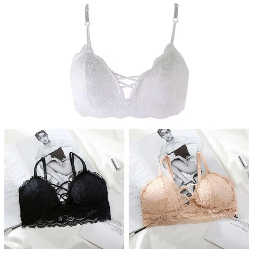Sweet Anti-sagging Lace Seamless Bras Shockproof Gathered Breasts Brassiere for Women Hollow Lingerie Wireless Deep V Bra Girls