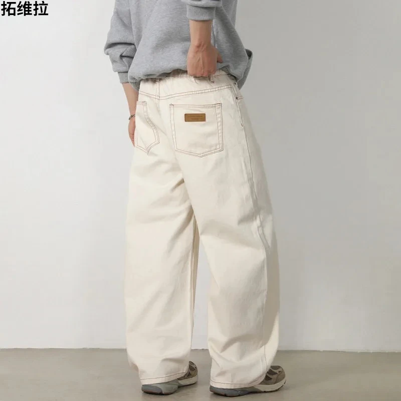 2026 New Spring and Autumn Straight-Fitting Loose Light Beige Long Pants - American Retro Straight Pants US/European Size.
