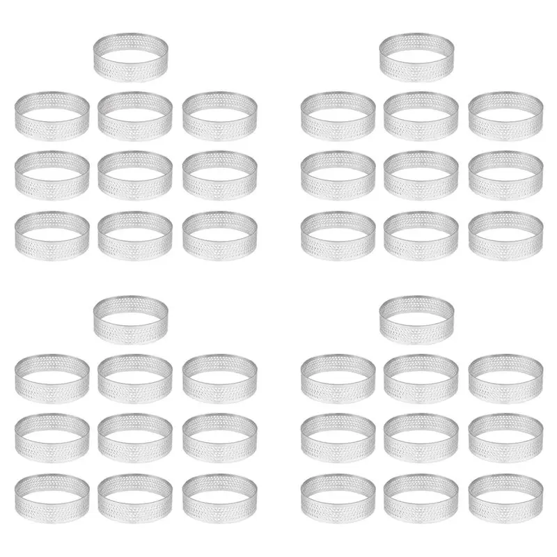 

AFOURT-40Pcs 4.5Cm Round Stainless Perforated Seamless Tart Ring Quiche Ring Tart Pan Pie Tart Ring With Hole Tart Shell Ring