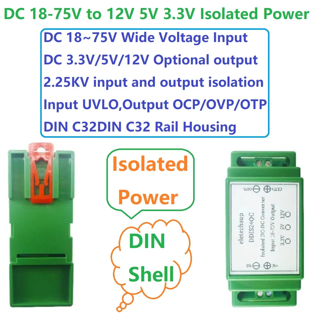 

DDIS24QC понижающий преобразователь постоянного тока для ПЛК RS485 IO реле LED 15 Вт постоянного тока 24 В 36 В 48 В до 12 В 5 В 3,3 В изолированный модуль питания на DIN-рейку