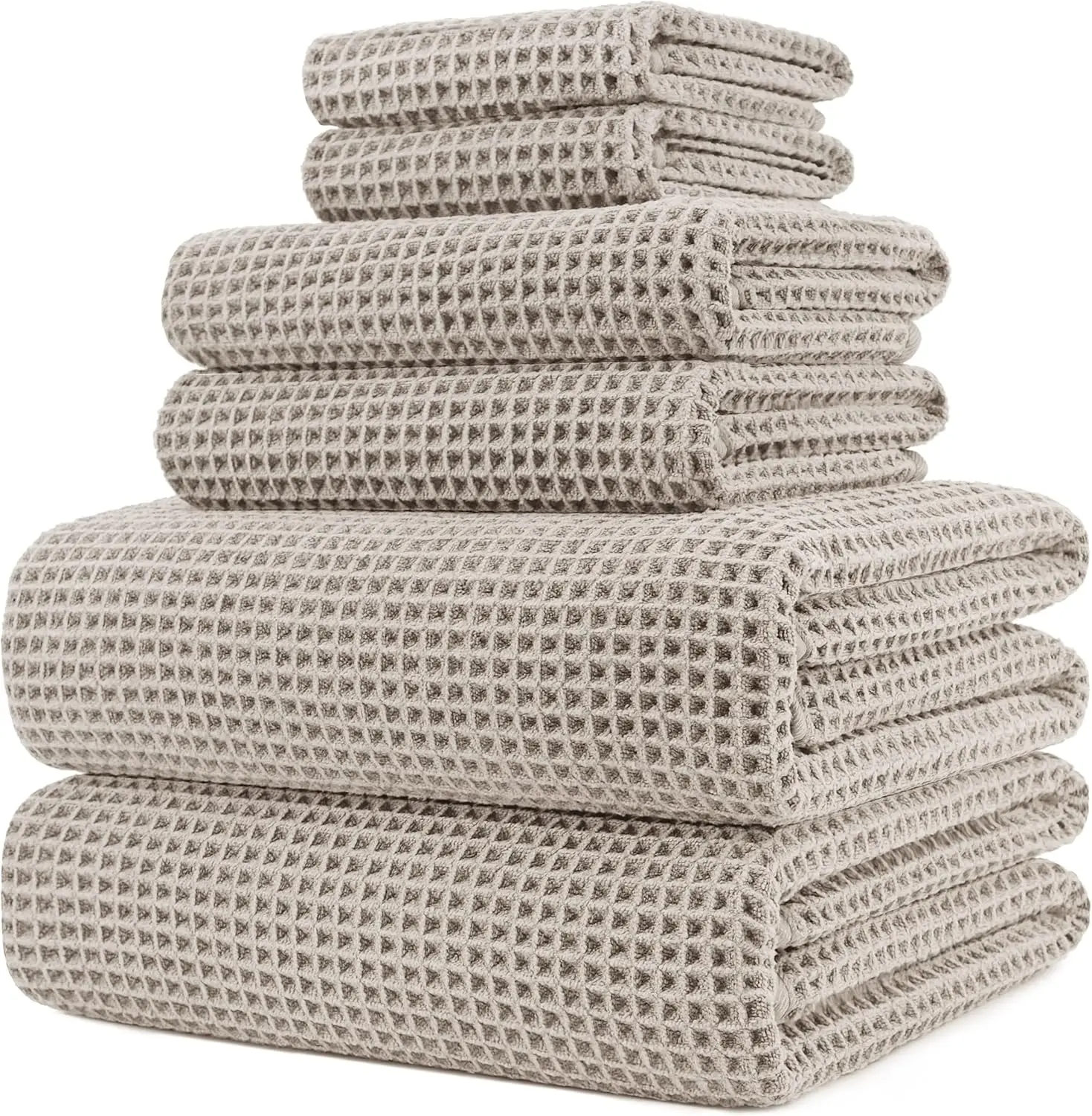 

430 GSM Microfiber Quick Dry Lint Free Oversize Bath Towel Set, 6 Piece (Waffle Weave)