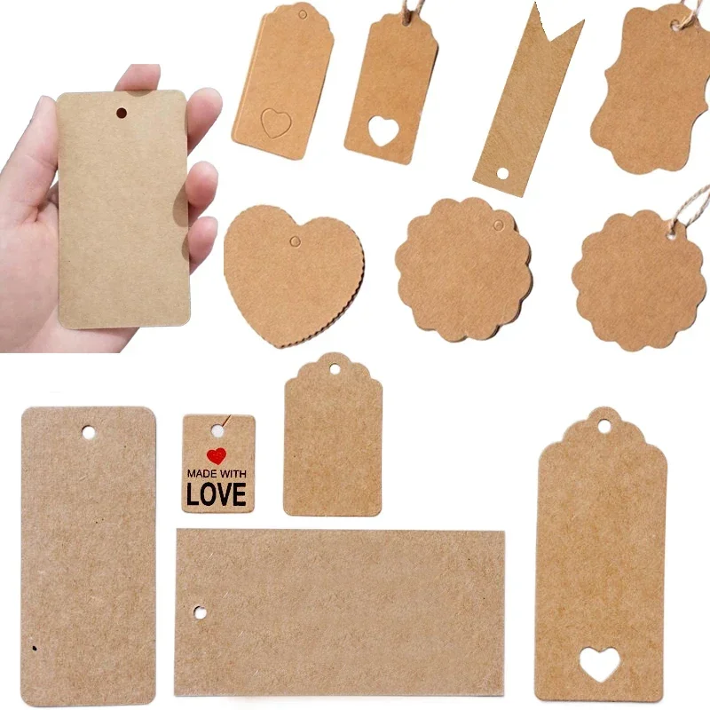 50PCS DIY Kraft Paper Tags Label Paper Price Tag Name Vintage Wedding Hanging Tag Wrap Gift Wrapping Blank Label Crafts