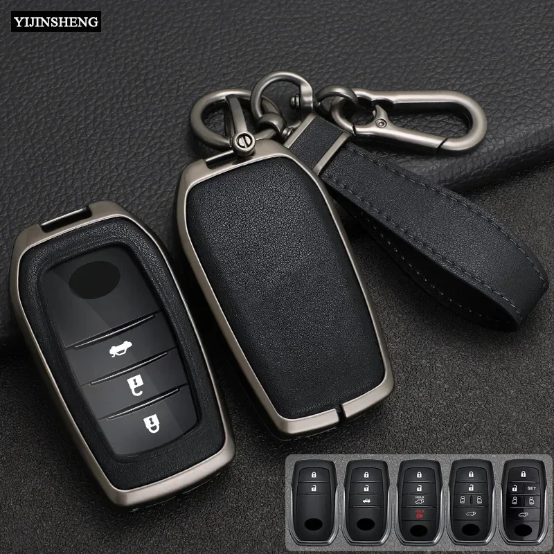 Zinc Alloy + Leather Car Key Case Full Cover for Toyota CHR Hilux Fortuner Land Cruiser 200 Camry Corolla Crown RAV4 Highland