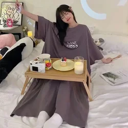 150Kg Extra Large Size Pajamas Japanese Style Short-sleeved Long Nightgown Women Breastfeeding Out Home Dress with Porckets