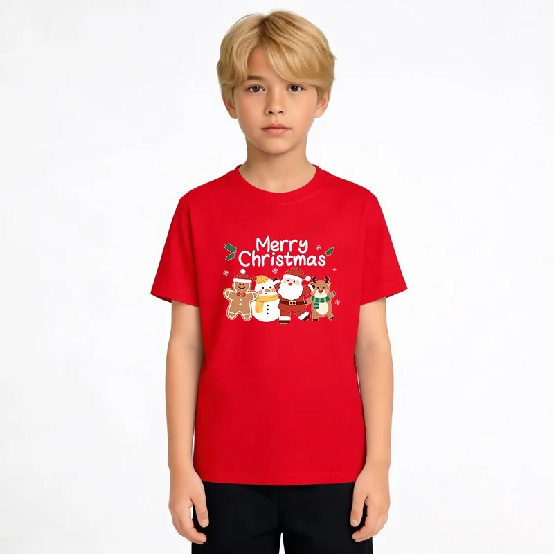 Summer children's short-sleeved T-shirt Christmas theme casual loose round neck bottoming shirt