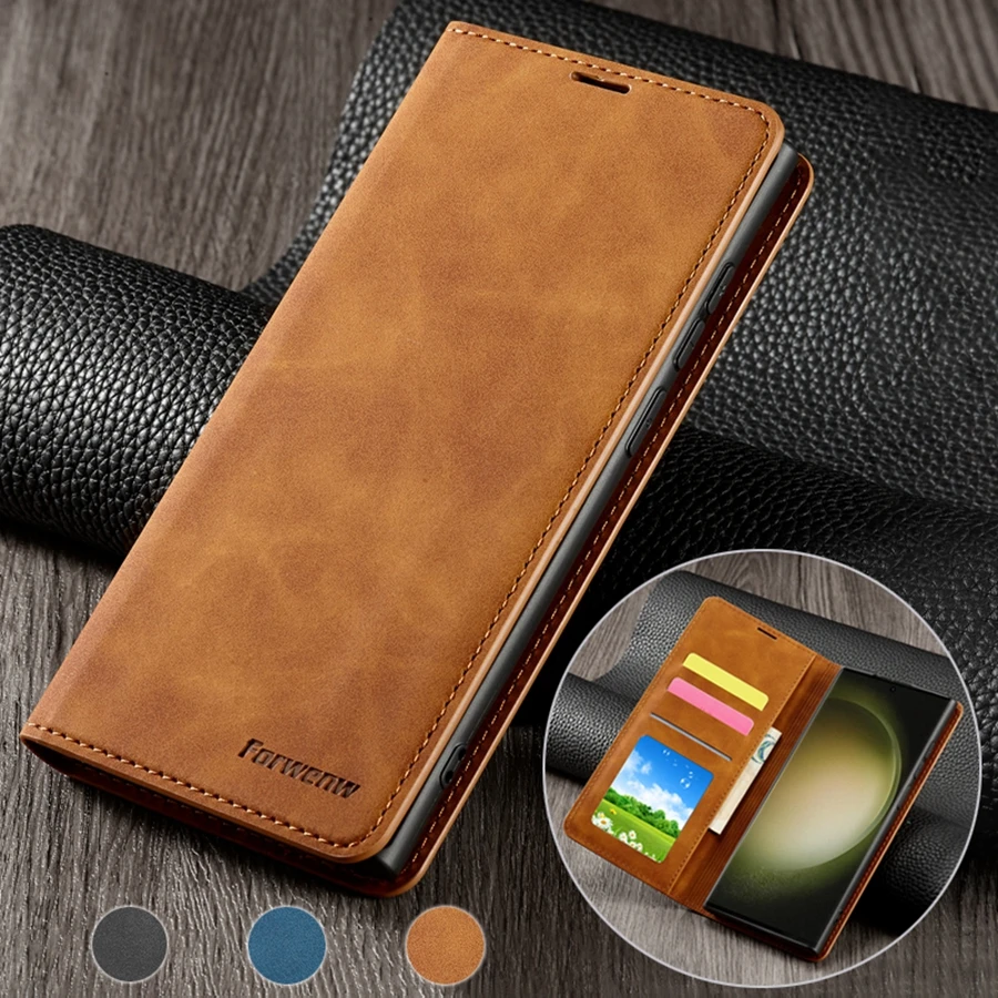 Wallet Magnetic Flip Card Slot Leather Case For Samsung Galaxy S24 Ultra S23 Plus S22 S21 S20FE A05s A14 A15 A34 A35 A53 A54 A55