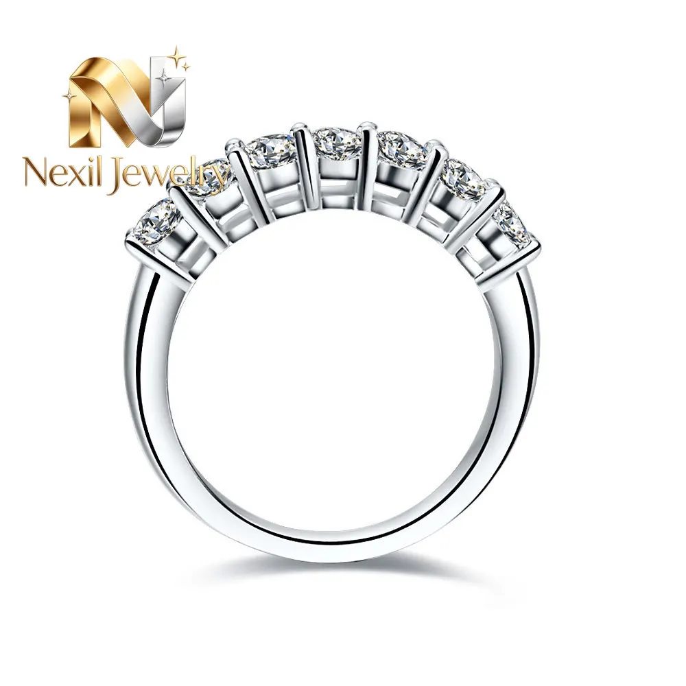 Nexil Jewelry  Seven Stones 0.7Ctw D Color VVS1 Moissanite Ring for Women Platinum 950 Jewelry Pt950 Stamped R035