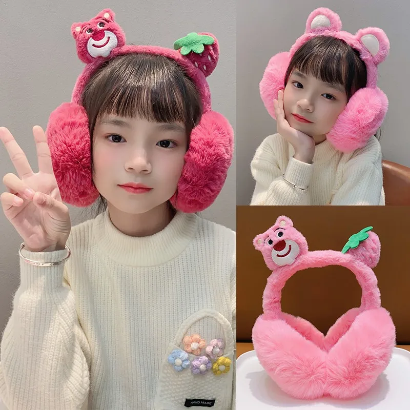 Disney children's winter strawberry bear ear cups for boys and girls warm anti-freeze ear bags foldable ear warm ear cover