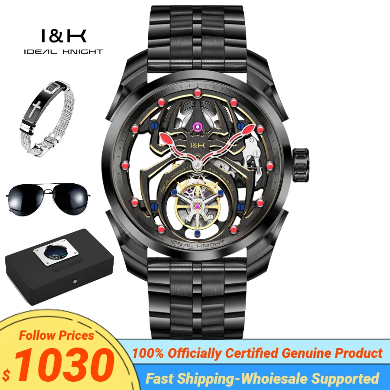 

Tourbillon Wristwatch Ideal Knight TOP Luxury Brand Sapphire Mirror High Quality Stainless steel Luminous Skeleton Watch Man