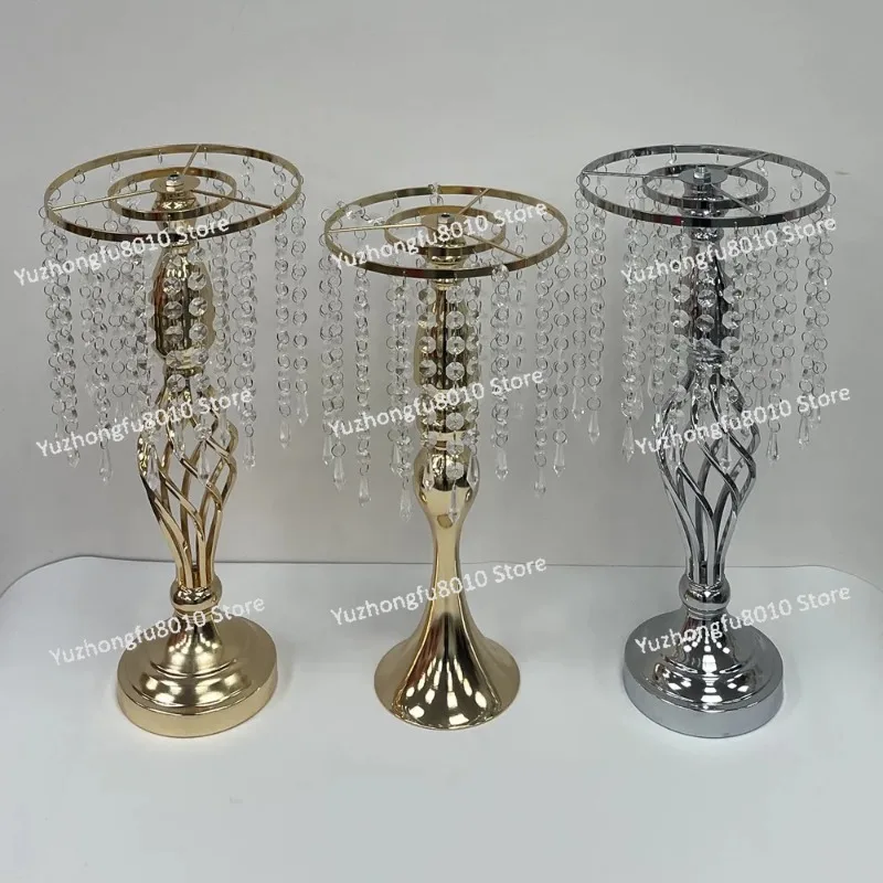 Wedding table flower rack wedding hall hotel arrangement props main table decoration crystal bead curtain flower ware wrought