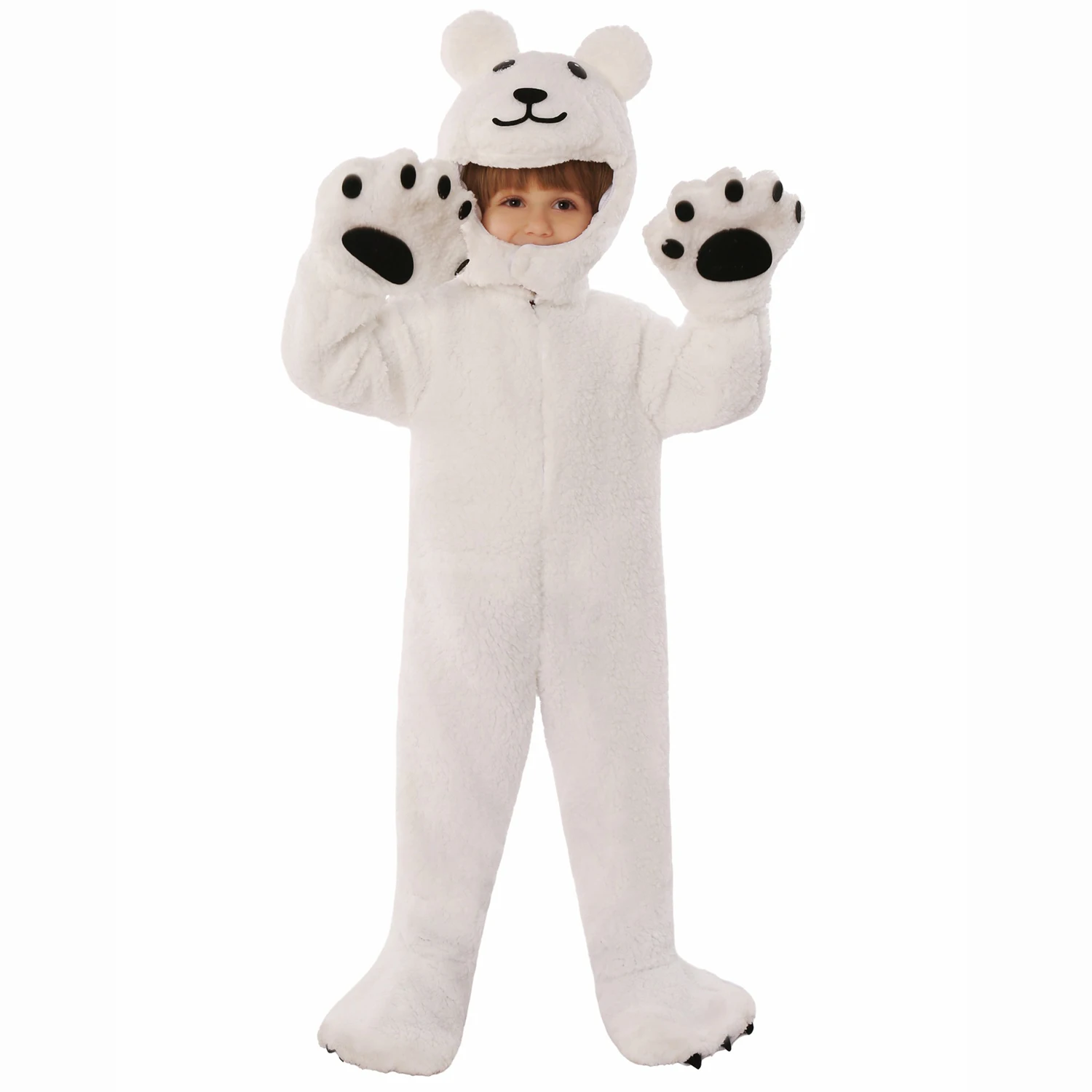 Umorden 4-11Y Child Kids White Polar Bear Costume Jumpsuit for Boys Girls Unisex Animal Themed Party Cosplay Furry Fleece