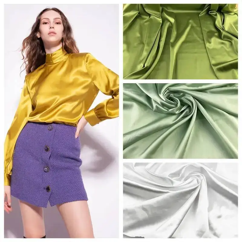 

Micro Elastic Satin Fabric By The Meter For Clothing Cheongsam Shirt Handmade Diy Sewing Summer Plain Color Cloth Soft Purple