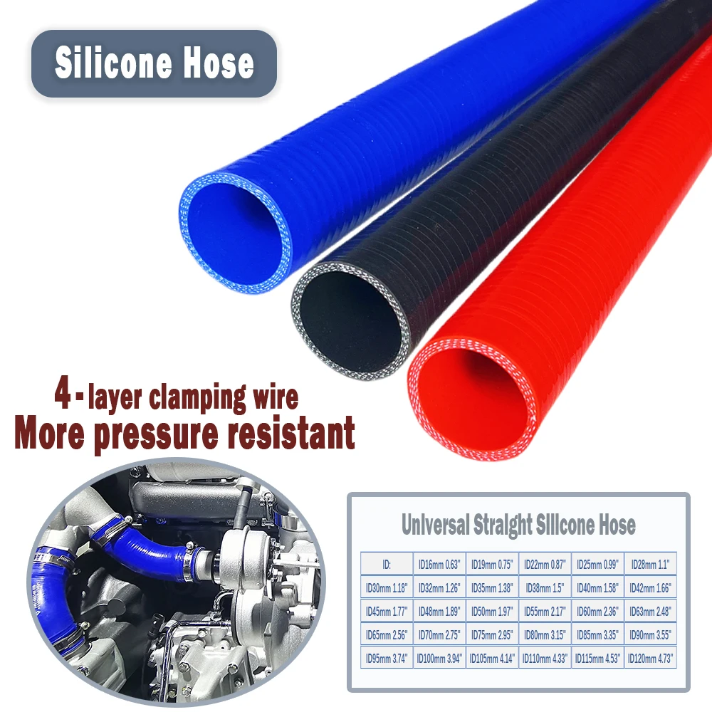 

Красный, синий, черный, 4-слойный универсальный прямой силиконовый шланг, трубка турбокомпрессора интеркулера, высокая температура и высокое давление, 1 метр