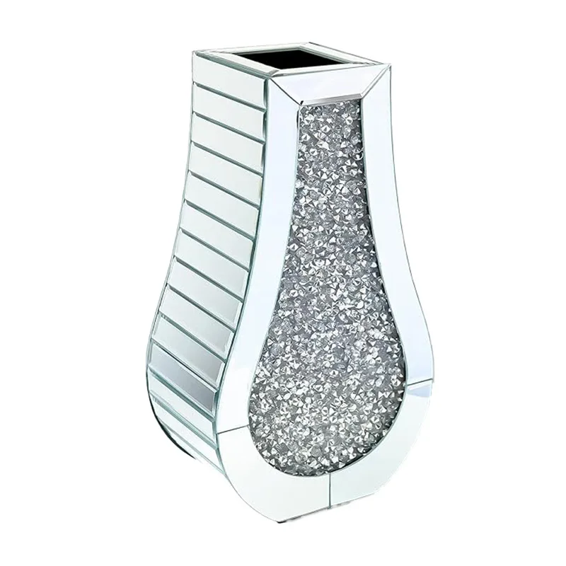 Mirror glass light luxury modern dining table vase living room high-end decoration flower arrangement sprinkle diamonds