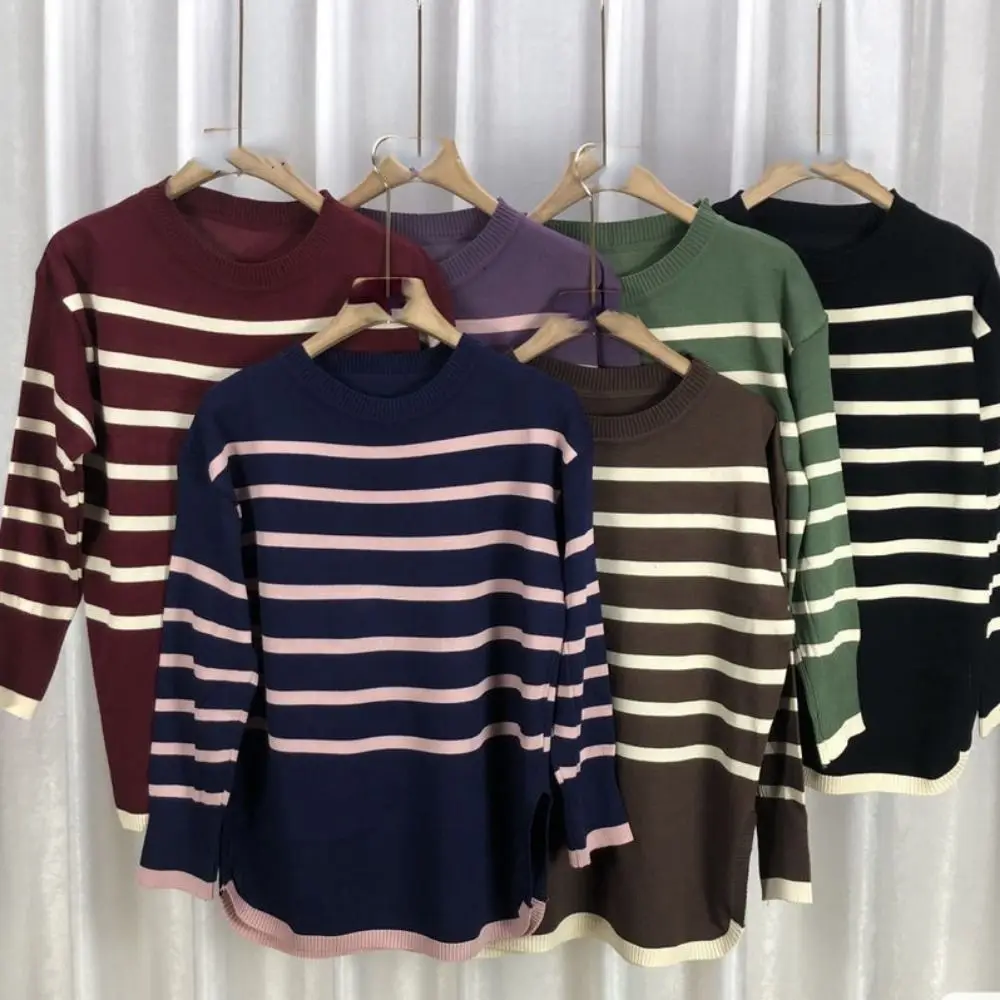 

Повседневный топ с v-образным вырезом в полоску и длинными рукавами, облегающий тонкий трикотаж в стиле пэчворк Y2k, пуловер, футболка в полоску с лацканами, осень-весна