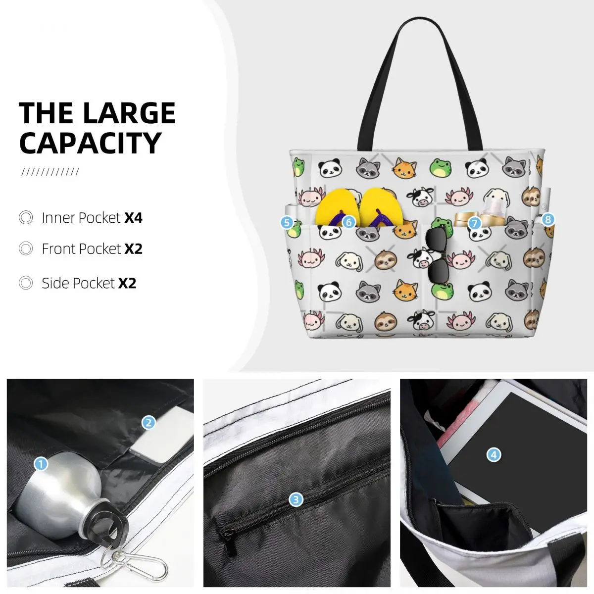 Sac de voyage de plage avec autocollants d'animaux pour adultes, sac fourre-tout, motif multi-style, cadeaux initiés, personnalité