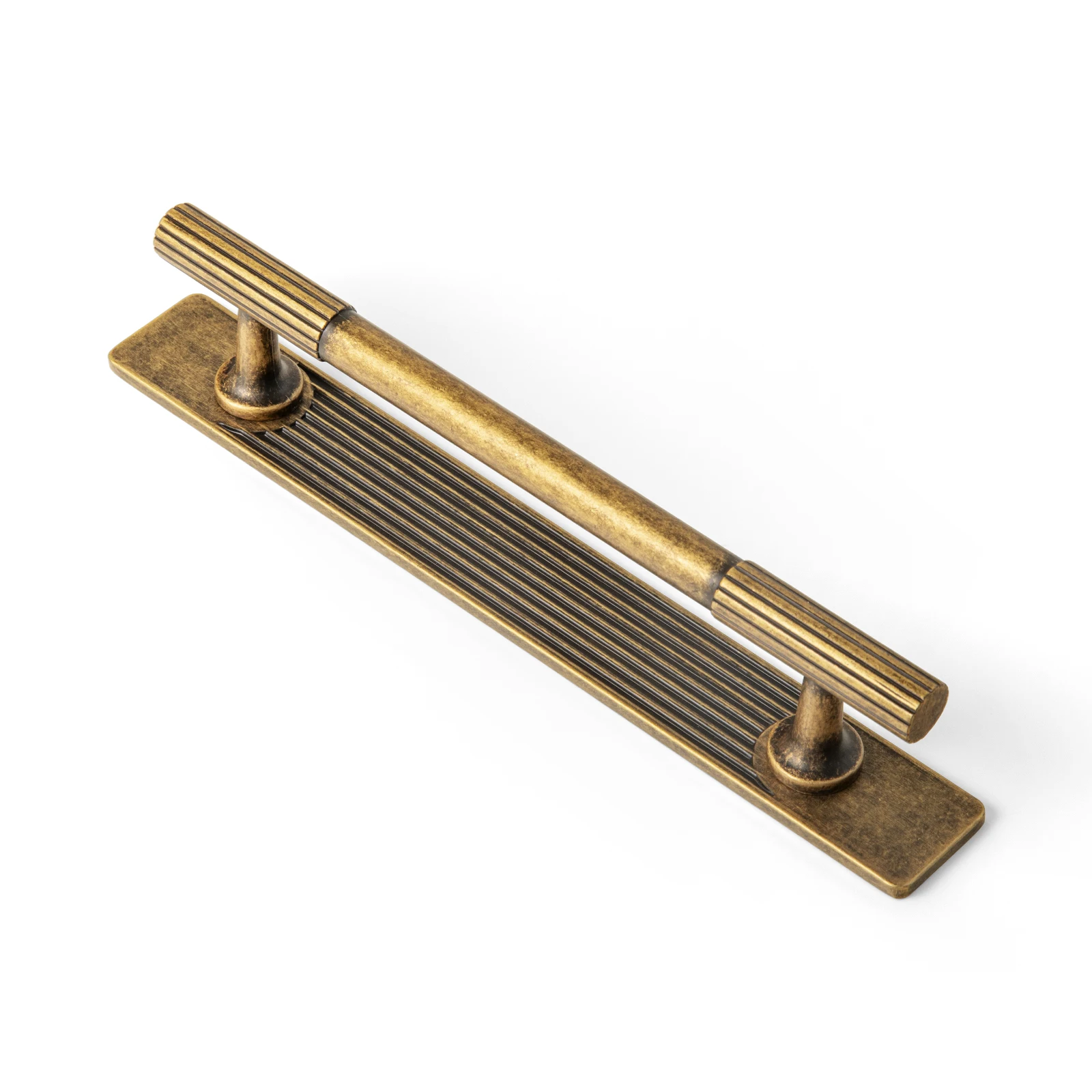 Goo-Ki Antique Brass Zinc Alloy Cabinet Handle with Backplate - 5''(128mm) Hole Center Cabinet Pull Hardware for Bedroom, Kitchen, 2 Pack