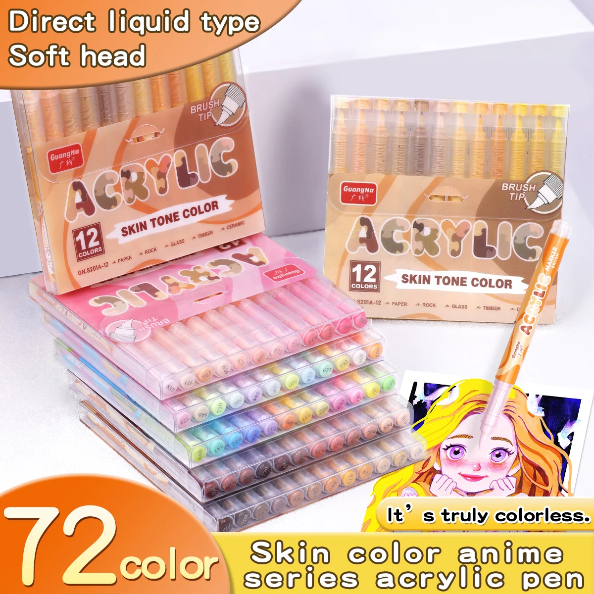 12Colors Brush Tip Acrylic Paint Markers Pens,Waterproof, for Rock Stone Canvas Graffiti DIY Hand‑Drawing Art Craft Supplies
