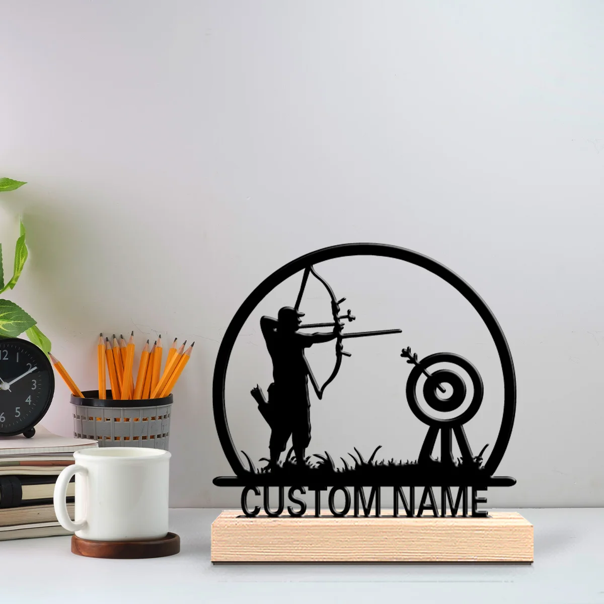1pc New Design Personalized Custom Archery Metal Statues With Wooden Base Tabletop Decoration Sports Enthusiast Gift With Wooden view 3